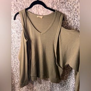 Olive green open shoulder sweater size XL